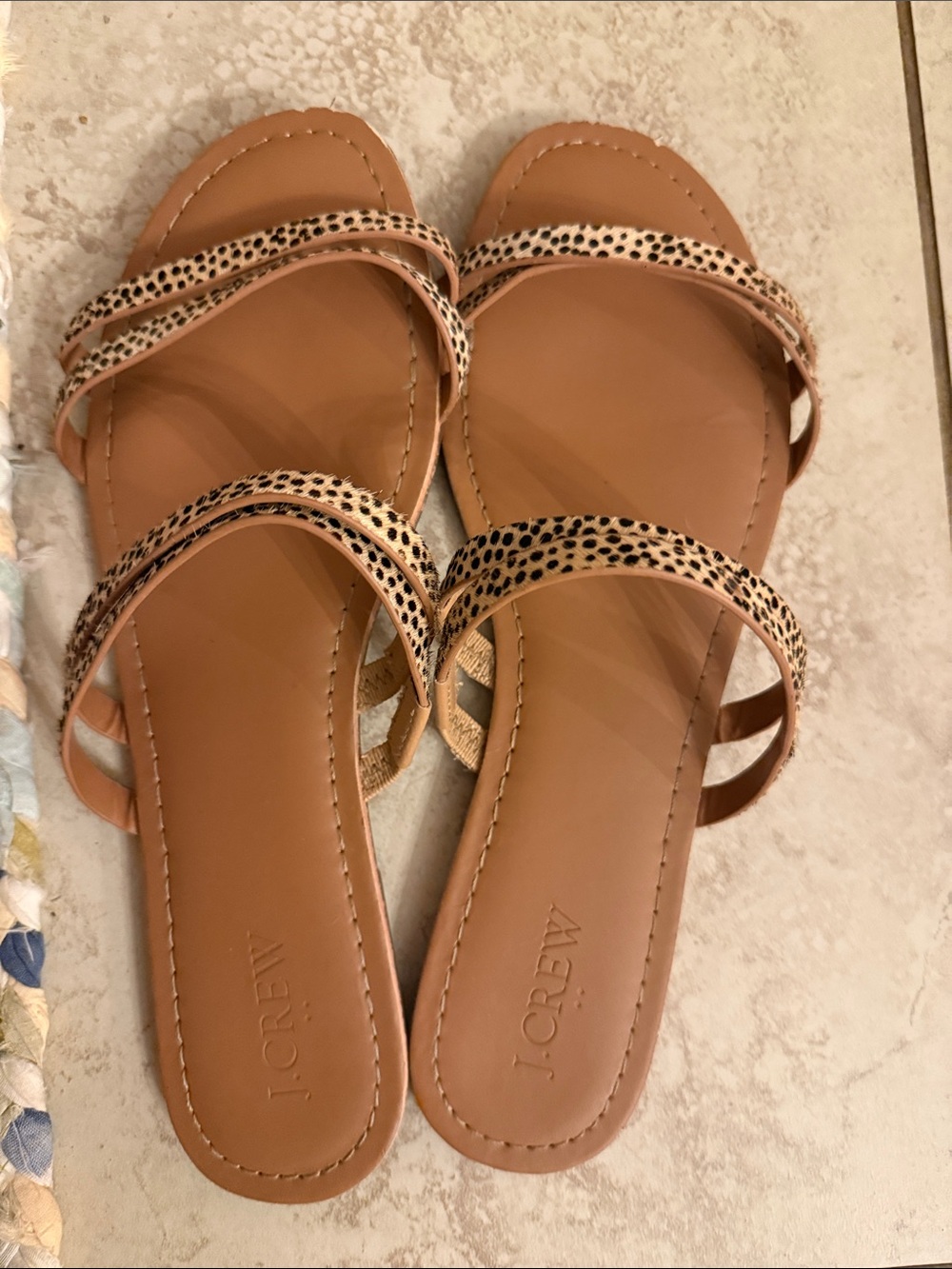 J. Crew Leopard-Print Strap Slide Sandals in Tan and Black